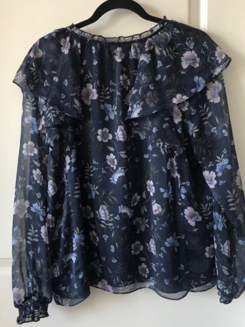 CeCe Navy Floral Long-Sleeve Blouse - Picture 3 of 3